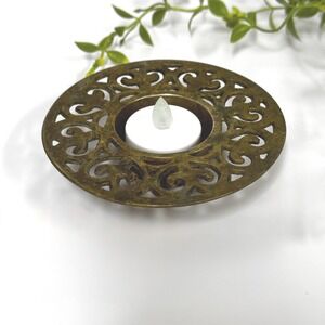 Vintage ornate brass tea light candle holder: small dish